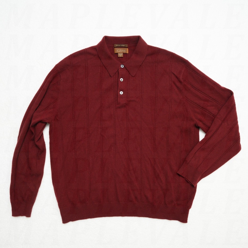 Tasso Elba 100% Cashmere Button Collar LS Sweater Men's Sz XL Burgundy Red